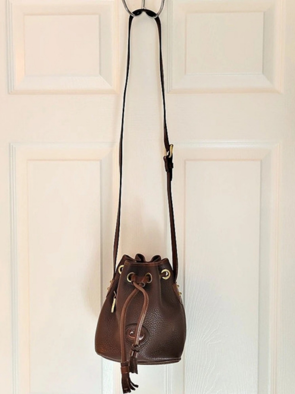 Dooney & Bourke Pebble Grain Drawstring Bucket Bag Brown